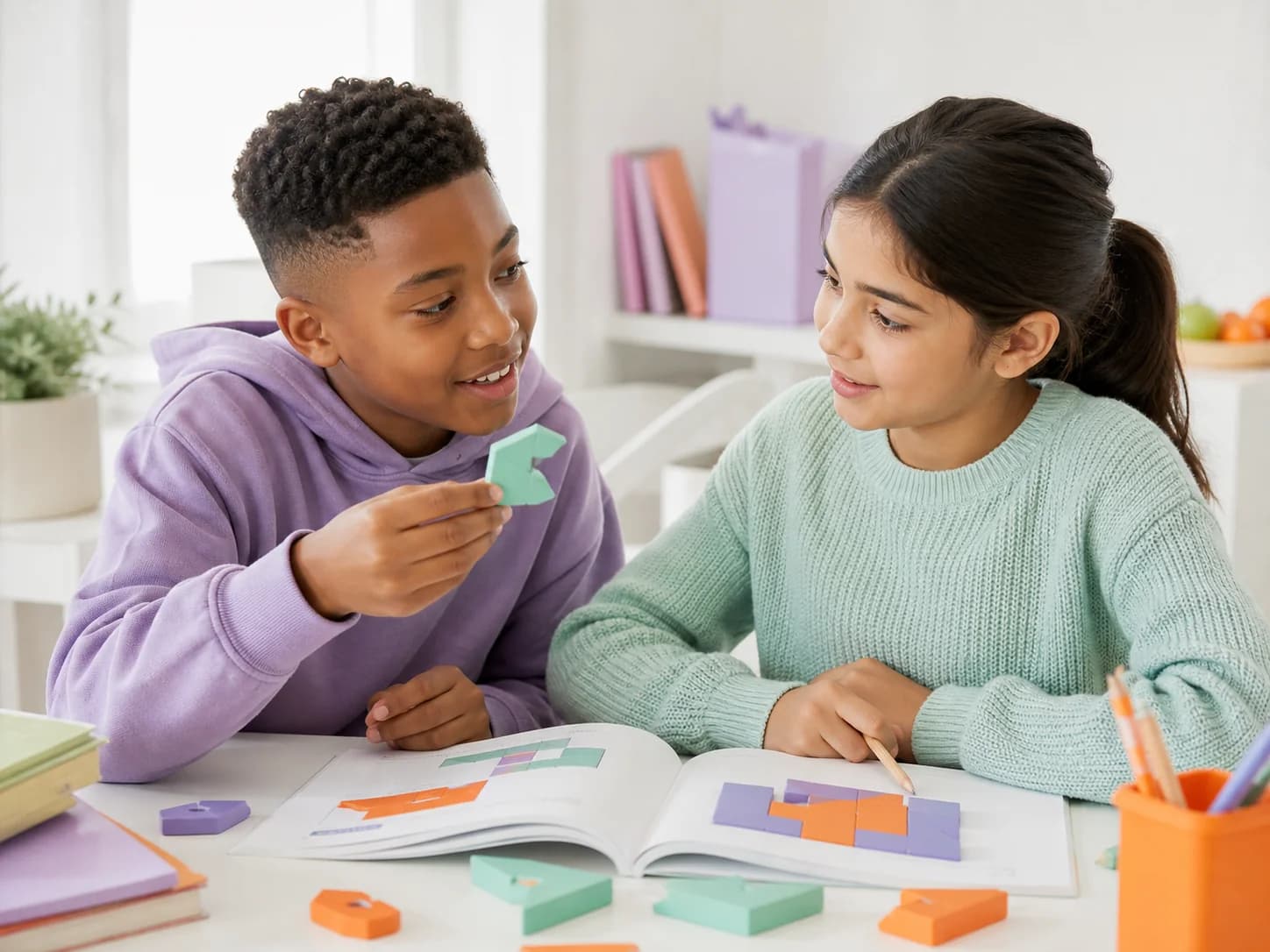 Two children solving a learning puzzle together